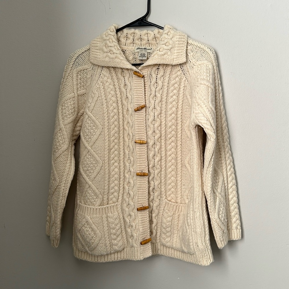 Eddie Bauer Wool Open Fisherman Cardigan Sweater